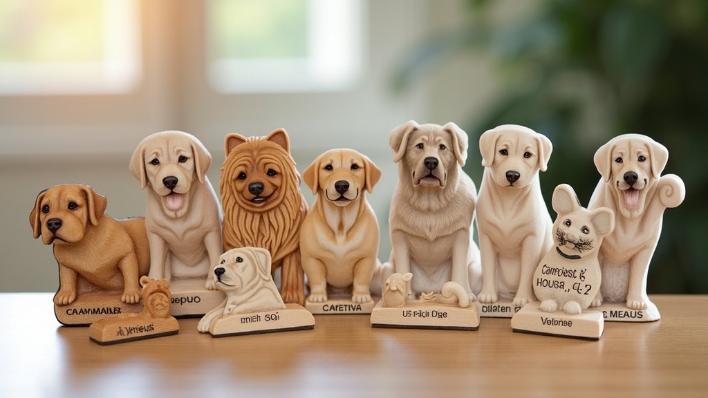 Selection of customized pet memorial ornaments on a tree